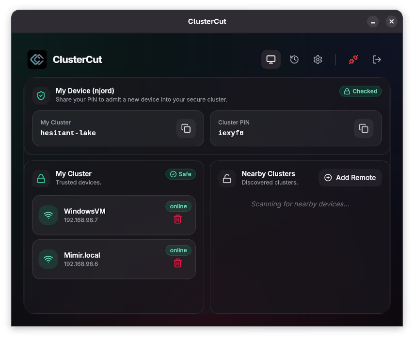 Main screen (dark mode)