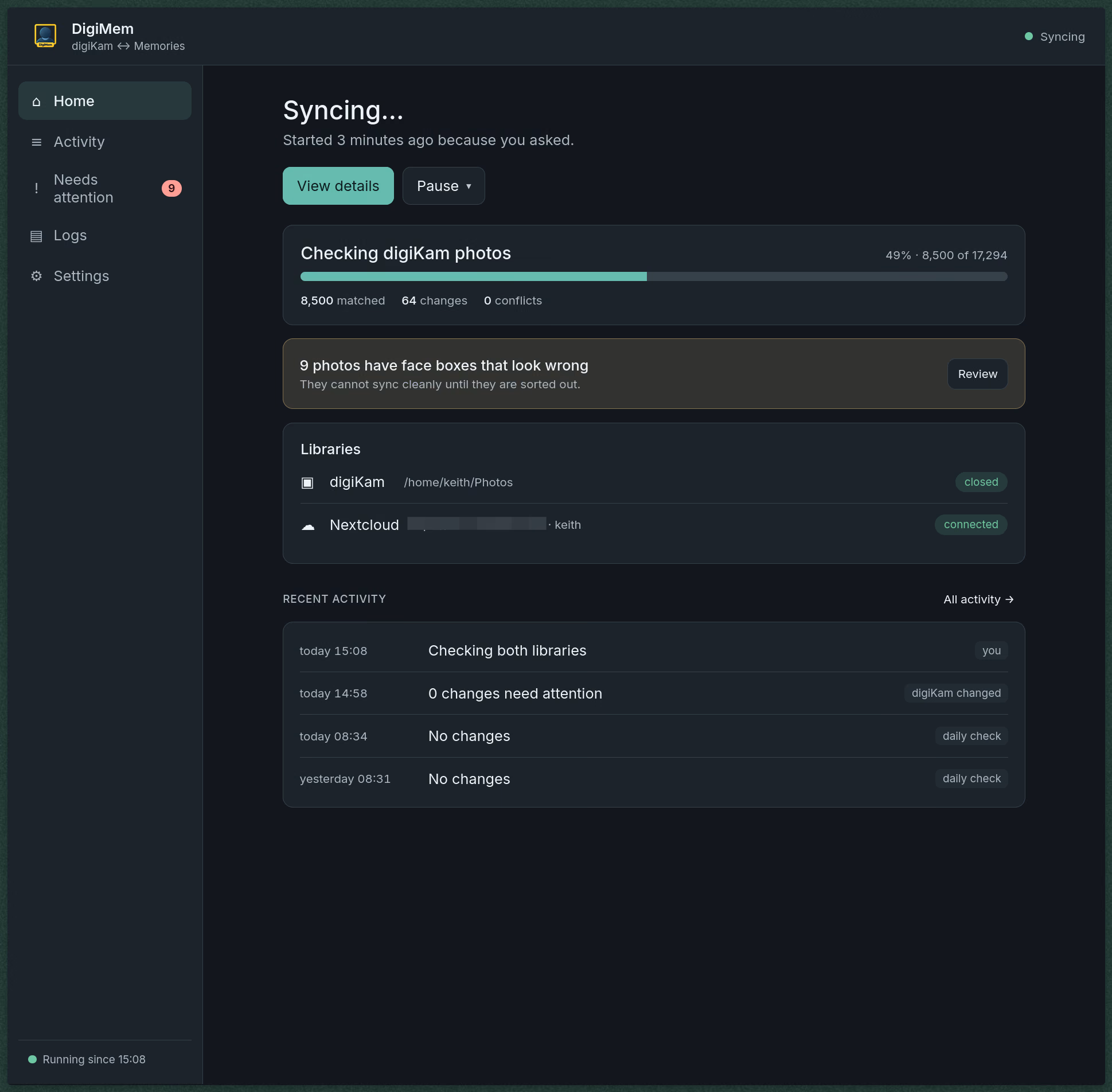 Progress during a sync