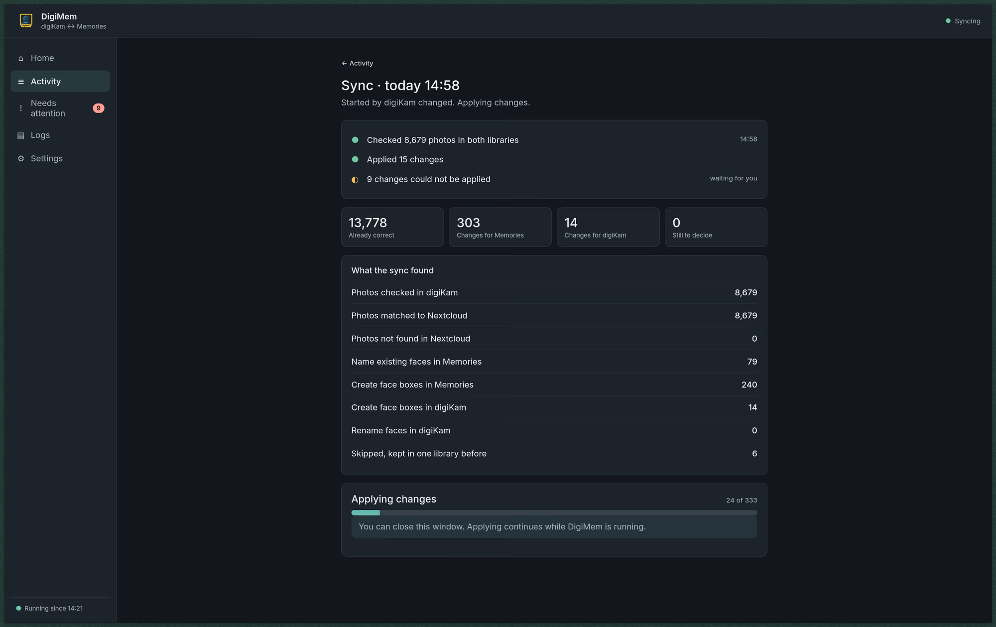Summary after a sync