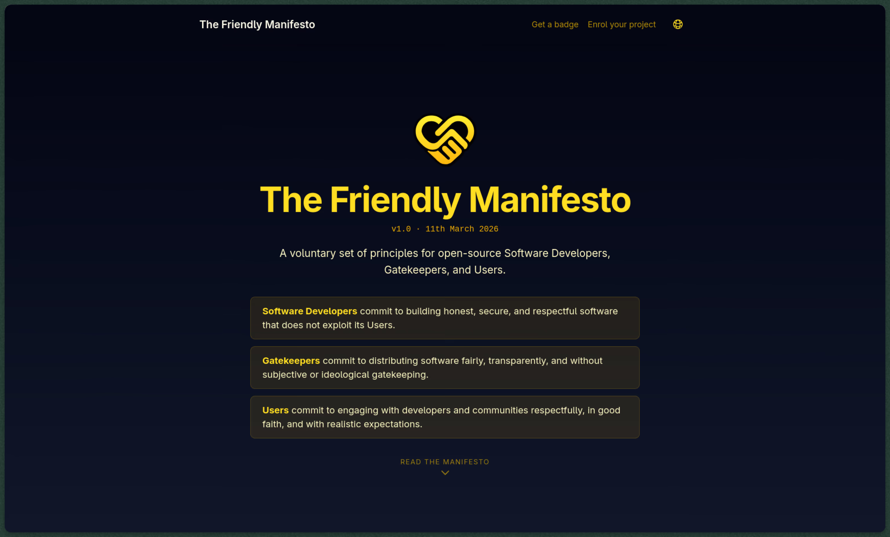 Friendly Manifesto website