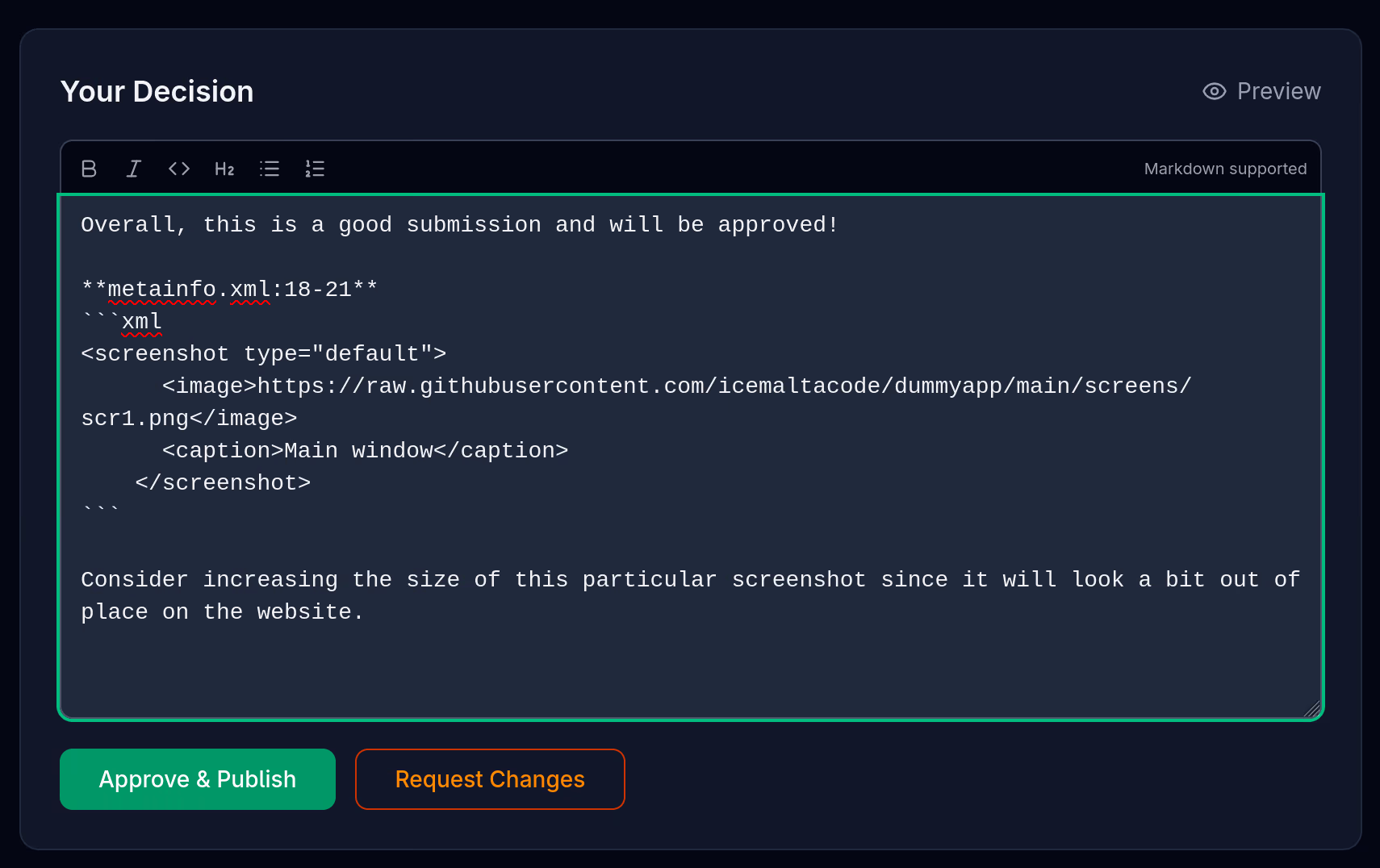 Reviewer comment interface
